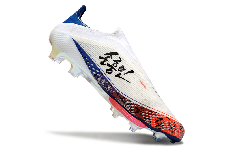 CHUTEIRA ADIDAS F50 LACELESS LIGHTSTRIKE PRO ELITE CAMPO "SON" - BRANCA E LARANJA