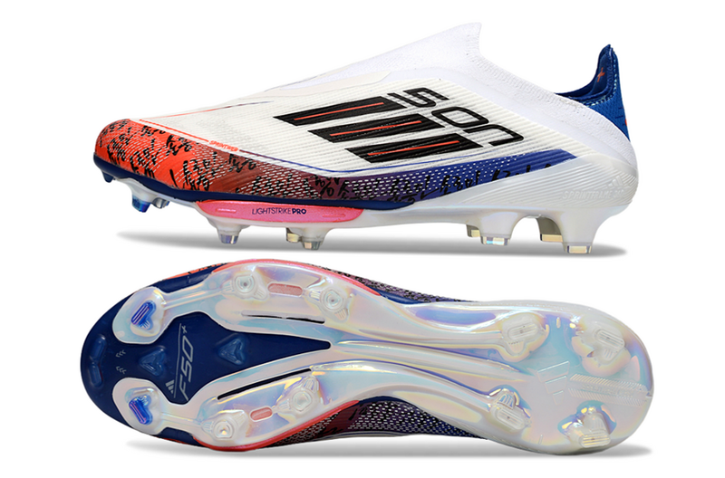 CHUTEIRA ADIDAS F50 LACELESS LIGHTSTRIKE PRO ELITE CAMPO "SON" - BRANCA E LARANJA