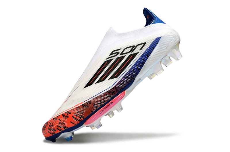 CHUTEIRA ADIDAS F50 LACELESS LIGHTSTRIKE PRO ELITE CAMPO "SON" - BRANCA E LARANJA