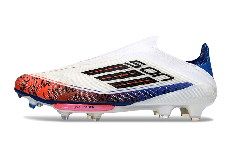 CHUTEIRA ADIDAS F50 LACELESS LIGHTSTRIKE PRO ELITE CAMPO "SON" - BRANCA E LARANJA